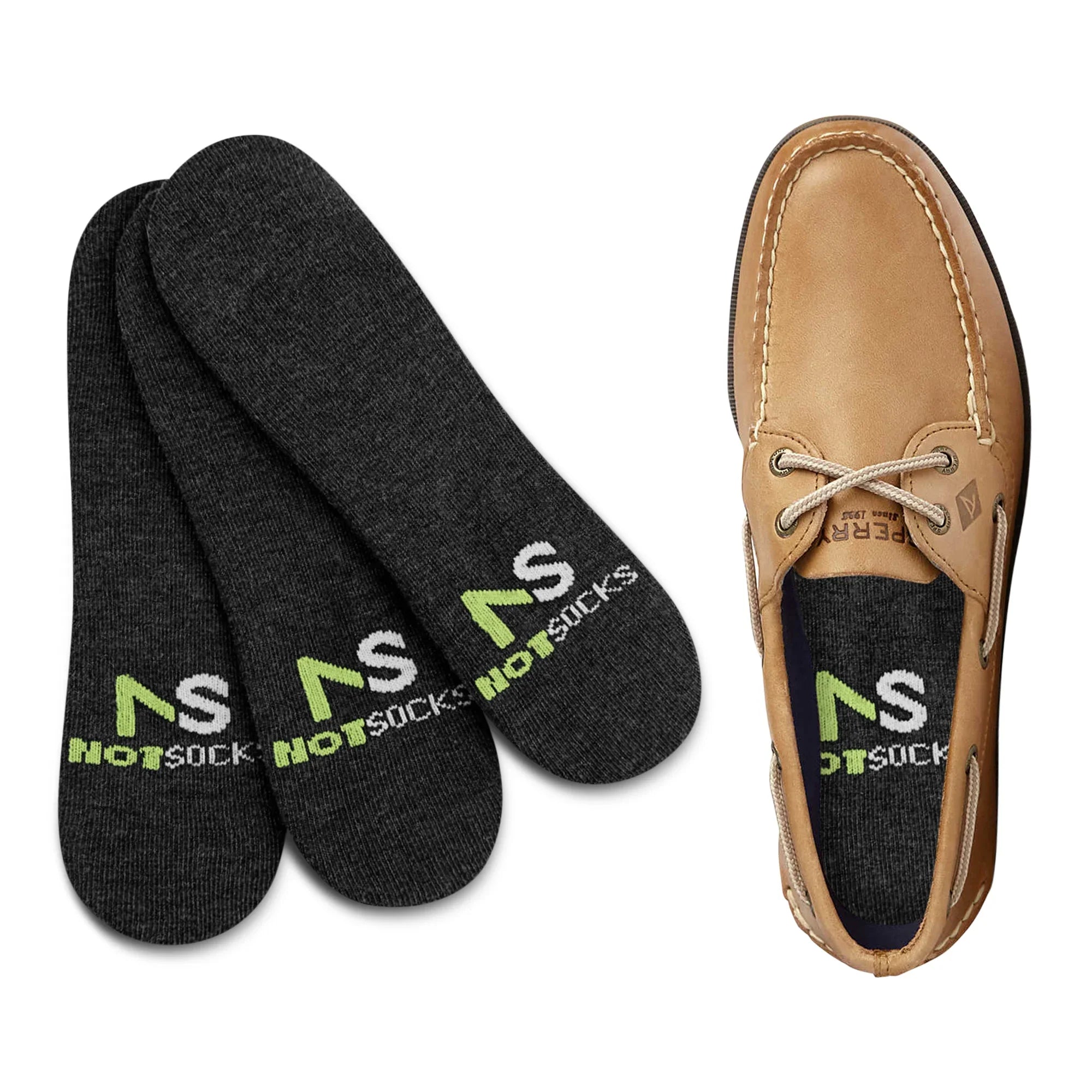NotSocks three pack next to sperry loafer