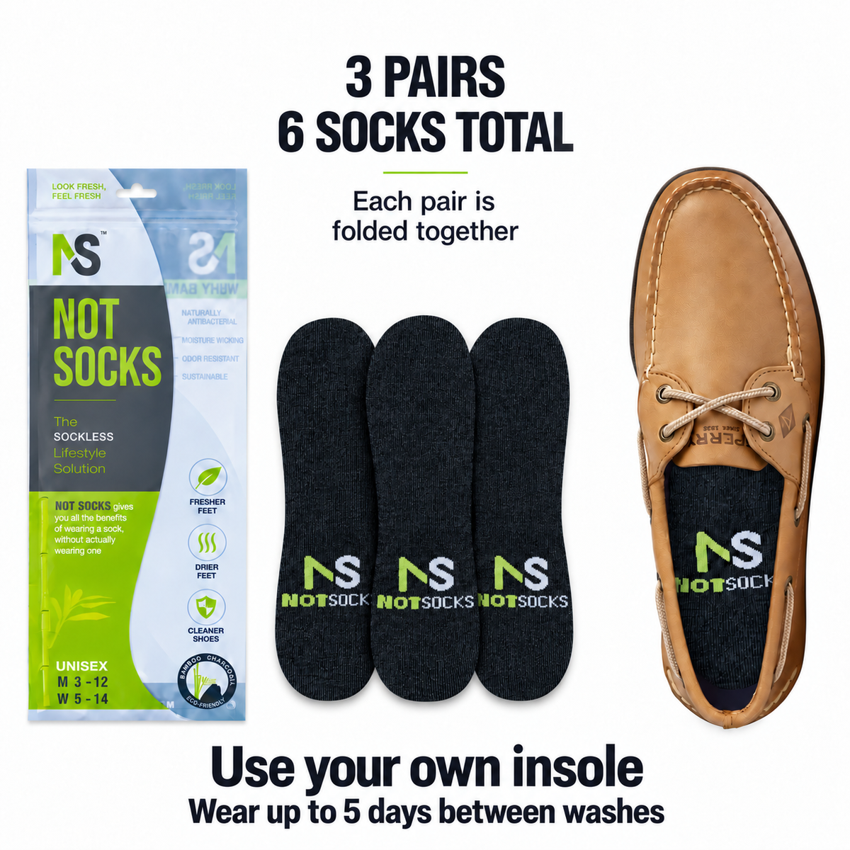 NotSocks™ Insole Socks — Refill 3-Pack (Use Your Own Insoles)