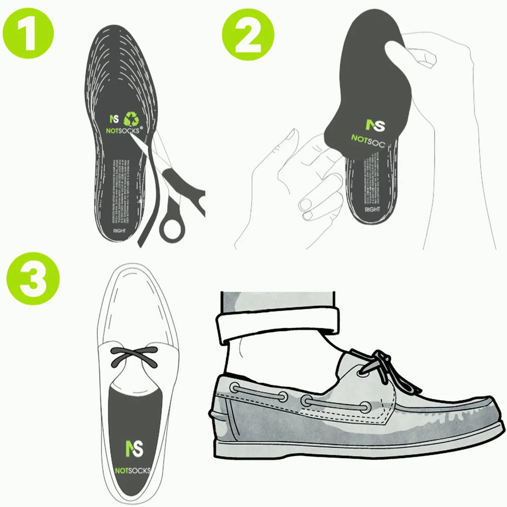 Step-by-step guide on how to replace shoe insoles with illustrations and text.