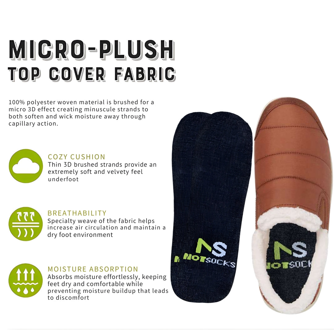 Micro plush insole socks showing soft top cover fabric with moisture absorption and breathable comfort inside shoes