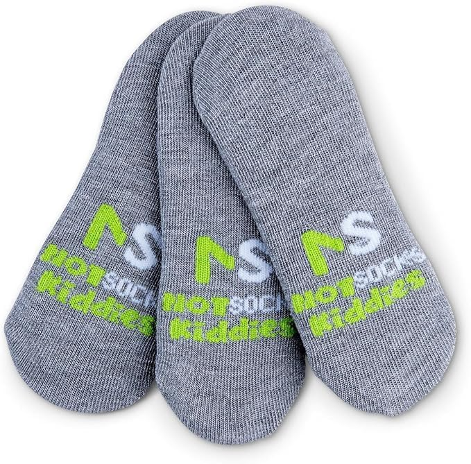 Not Socks Kiddies invisible no-show liner socks in grey designed for kids, breathable anti-slip sockless lifestyle socks shown with children’s slip-on shoe fit.