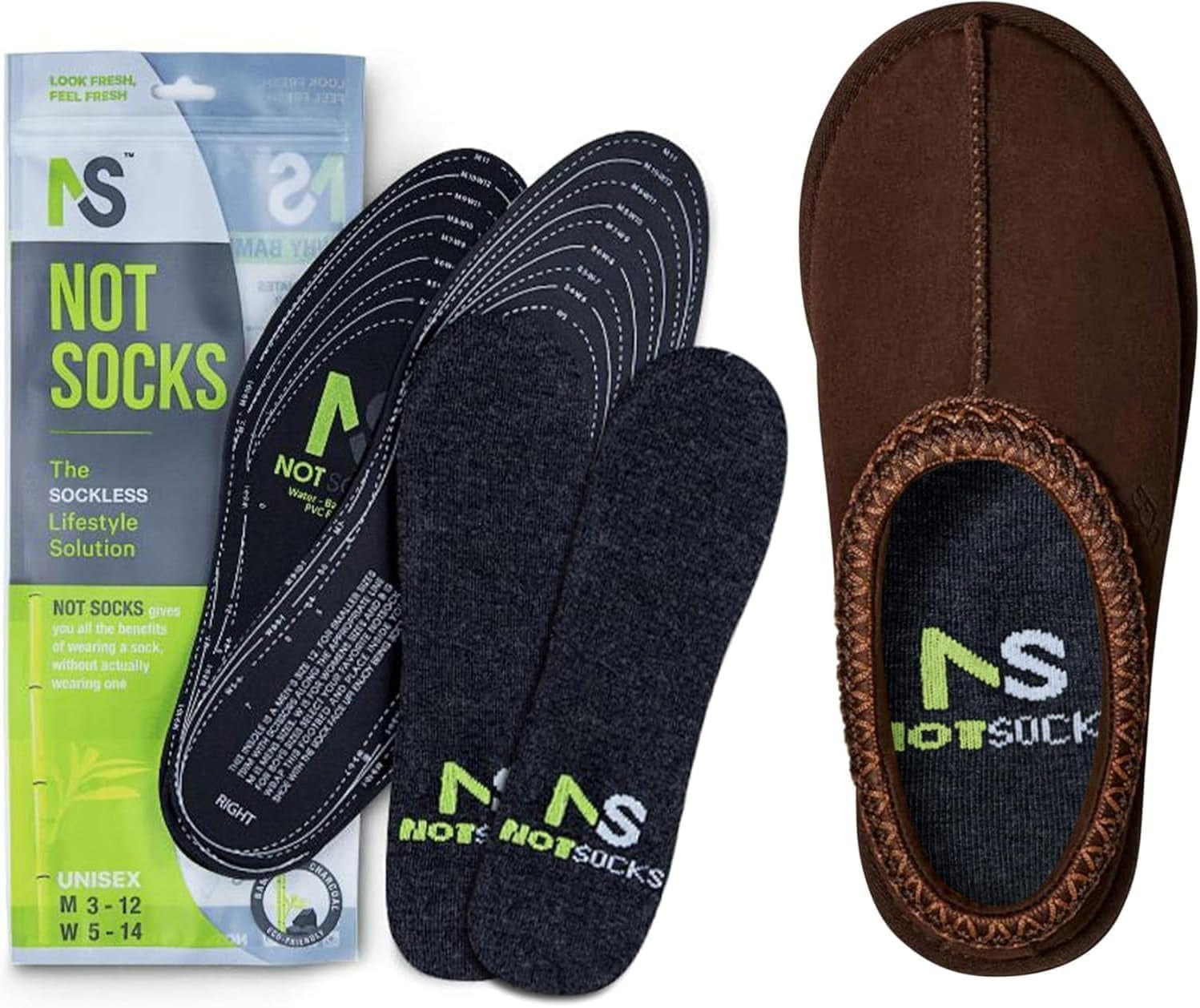 NotSocks no show insole socks black unisex shoe liner inside casual loafer shoe with cushioned insole support